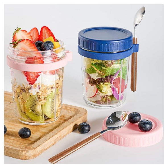 overnight oats jar Blue And Pink - Picture 5 of 7